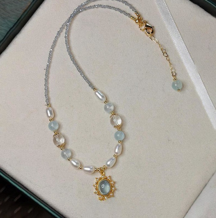 Wholesale Imitation Sea Blue Treasure White Crystal Freshwater Imitation Pearl Necklace with High Quality and Exquisite Clavicular Chain