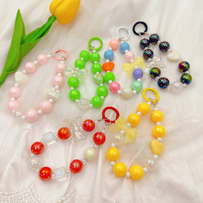 Flower Beaded Mobile Phone Chain Keychain Pendant Bag Decorative Hanging Ornaments
