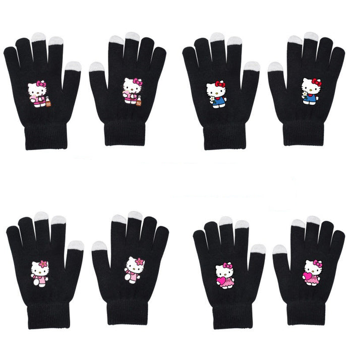 Wholesale Cat Pure Color Black Knitted Wool Gloves