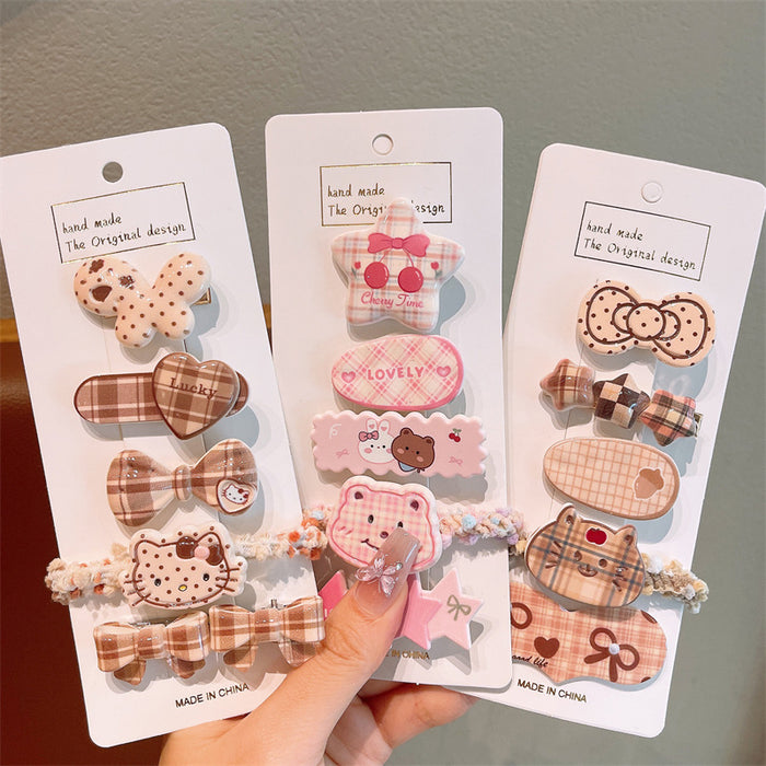 Wholesale Side Hairpin Duckbill Clip Korean Sweet Hairpin Bow Plaid Face Bangs Clip Head Accessories