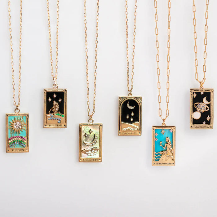 Wholesale Copper Tarot Sun Moon Star Enamel Pendant Necklace Trendy Jewelry Accessory