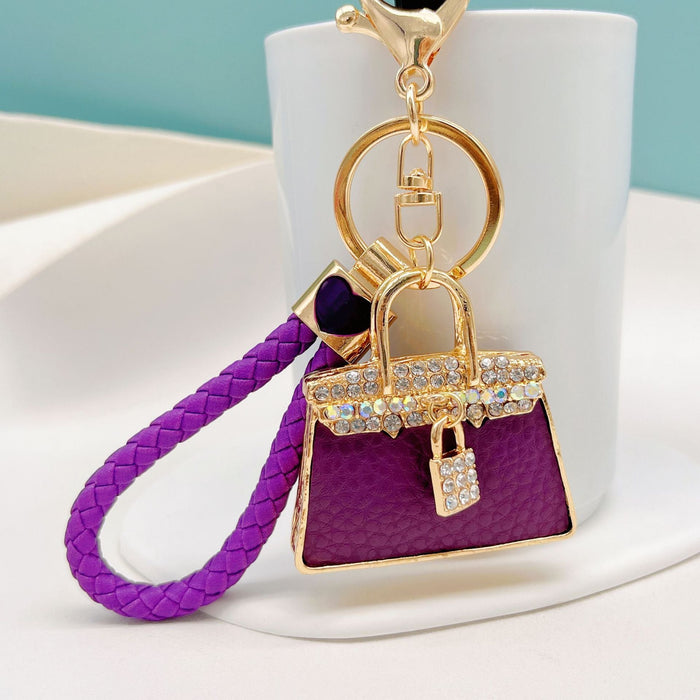 Wholesale Rhinestone Leather Handbag Alloy Keychain JDC-KC-ZhanLun002