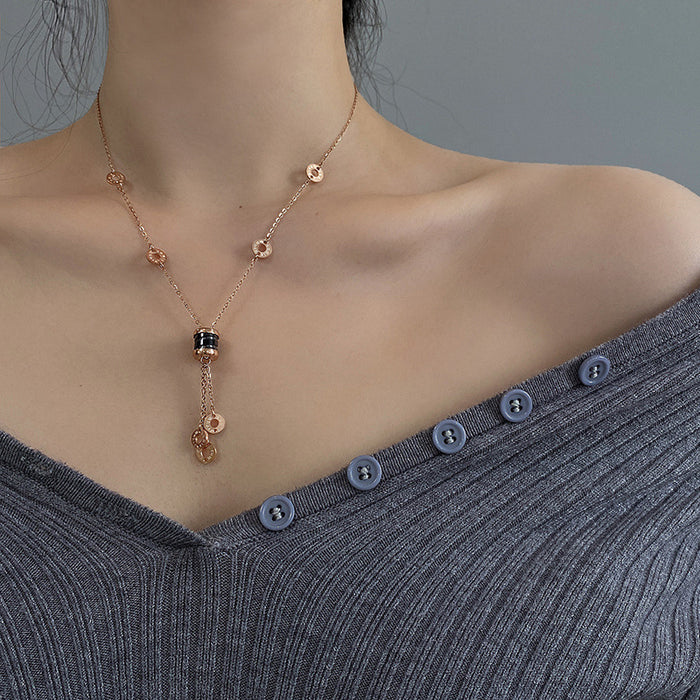 Wholesale Black Ceramic Necklace  Long Accessories Titanium Steel Spring Pendant Women's Clavicle Chain