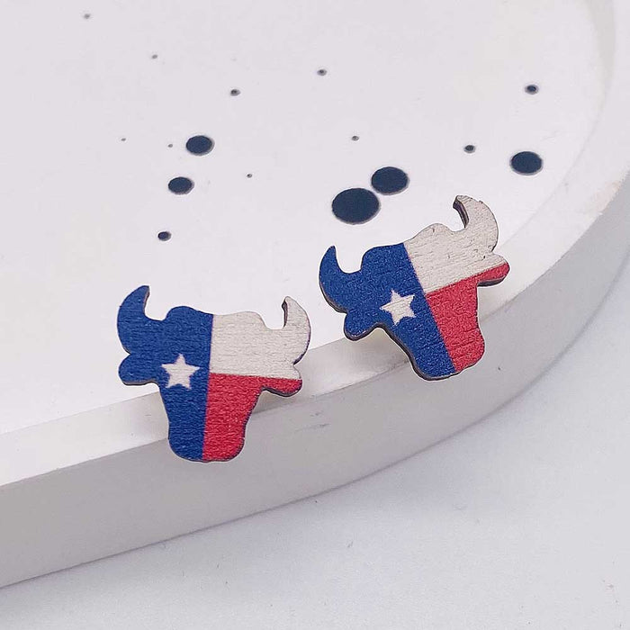 Wholesale United States Independence Day wooden star earrings JDC-ES-Susheng011