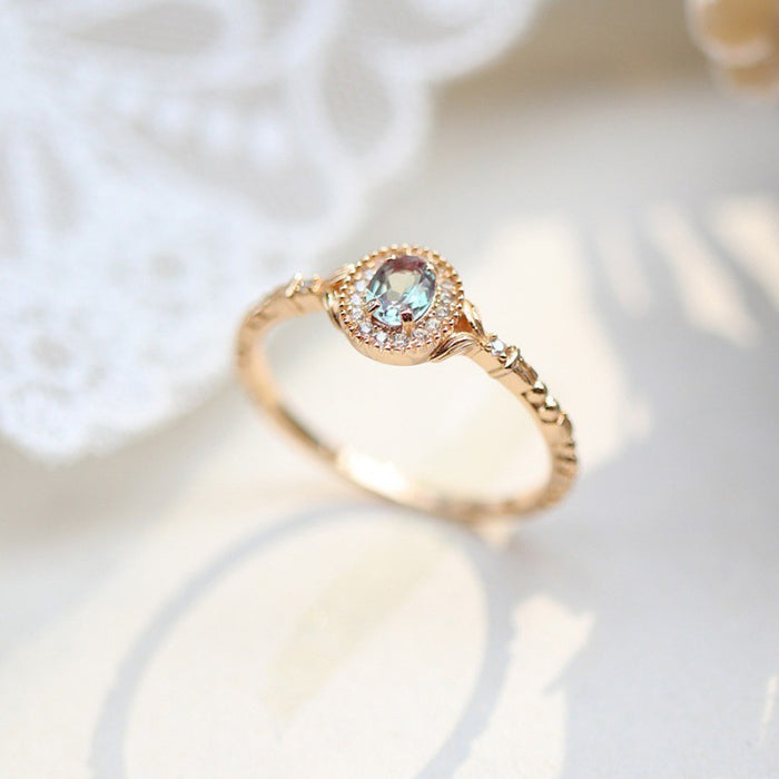 Wholesale Color changing gemstone retro ring, light luxury ring, versatile