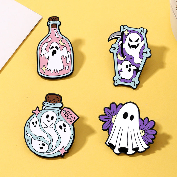 Wholesale  Badge Horror Clothes Decorations White Ghost Alloy Brooch