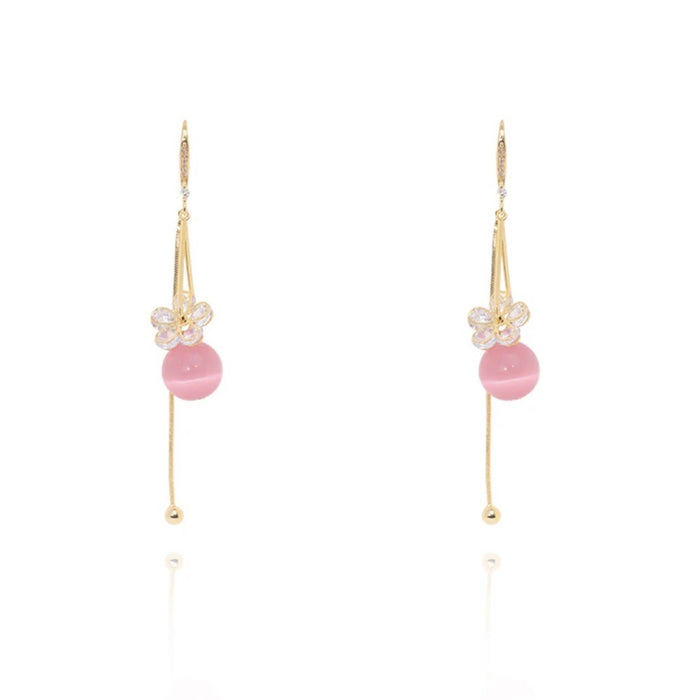 Wholesale Light luxury zircon five petal flower earrings, exquisite earrings, fashionable temperament, long style