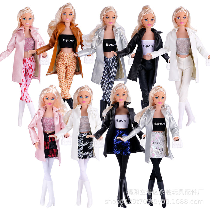 Wholesale Doll  clothes multi-color long leather coat skirt beaded shorts dress