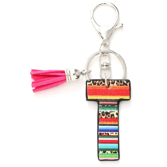 Wholesale Tassel Rainbow Letters Leopard Leather Keychain JDC-KC-YiTian016