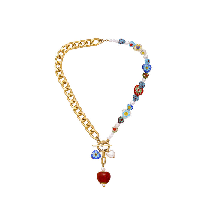 Wholesale Glass heart necklace, elegant personality, pearl collarbone necklace accessory