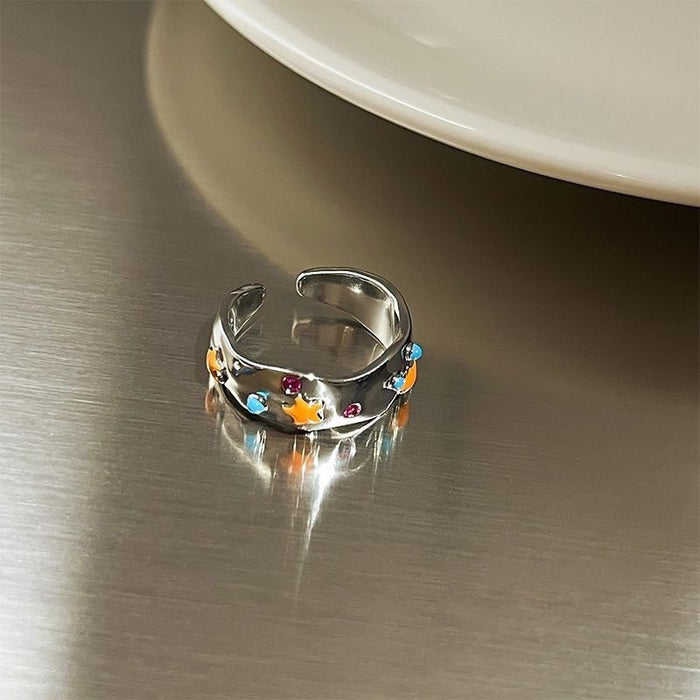 Wholesale Flower opening ring, colorful opening adjustable ring, niche design ring