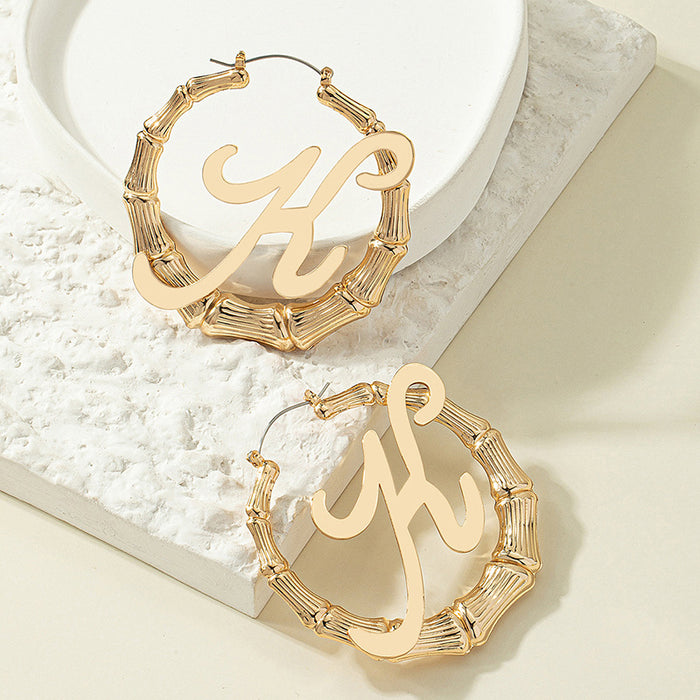 Wholesale Earrings Alloy Bamboo Geometric Letters MOQ≥2 JDC-ES-OuZ004