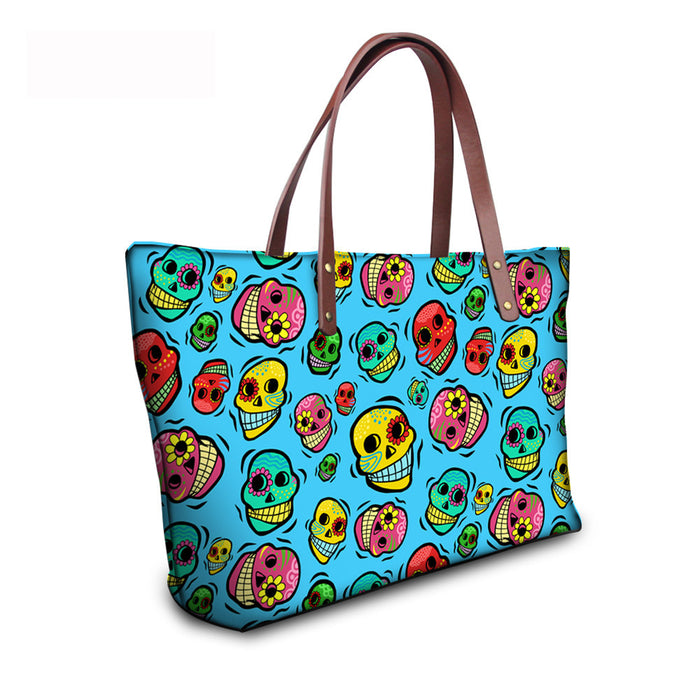 Wholesale Colorful Skull Print Large Capacity Tote Bag JDC-SD-ZhengDing001