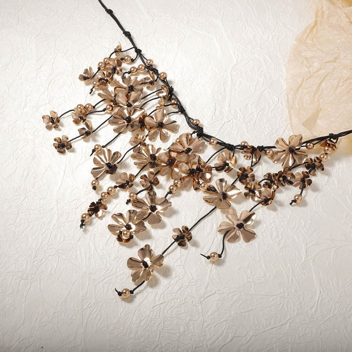 Wholesale Metal Flower Tassel Pendant Handmade Rope Necklace