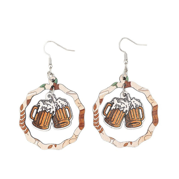 Wholesale Wooden Earrings Beer Fest Geometric Splicing Party Fashion Accessory