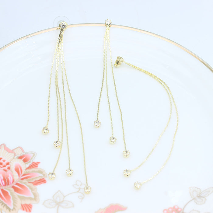 Wholesale Long Two-wear Rhinestone Tassel Alloy Earrings JDC-ES-MiD001