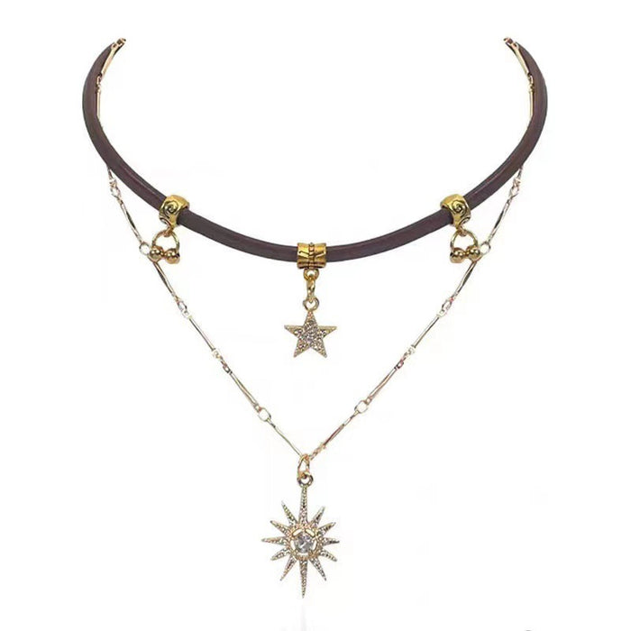 Wholesale Eight pointed star necklace, niche design, collarbone chain, double-layer stacked necklace