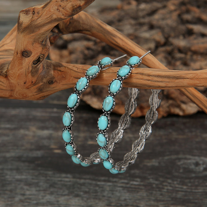 Wholesale Vintage turquoise large circle C-shaped turquoise earrings