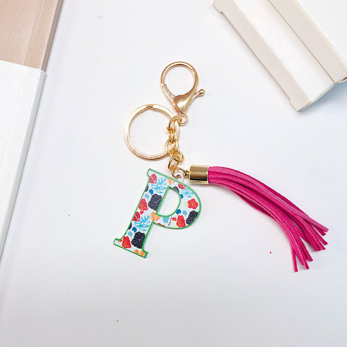 Wholesale Zinc Alloy Leather Letter Color Tassel Keychain JDC-KC-JinY003