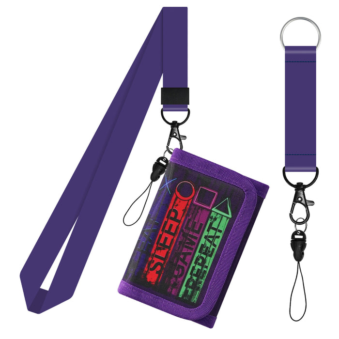 Wholesale Cartoon Print Polyester Kids Wallet with Lanyard