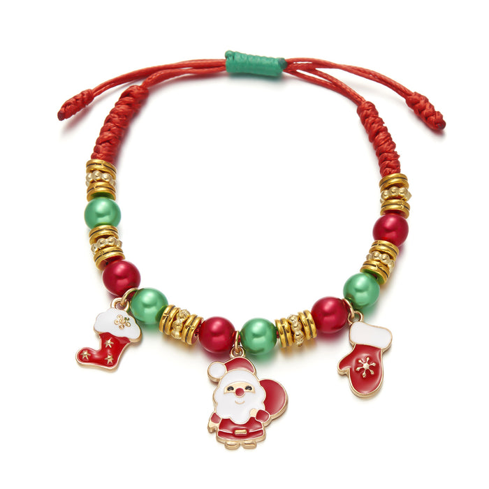 Wholesale Christmas Snowman Bell Cane Beaded Bracelet Handmade Alloy Adjustable Jewelry Accessory