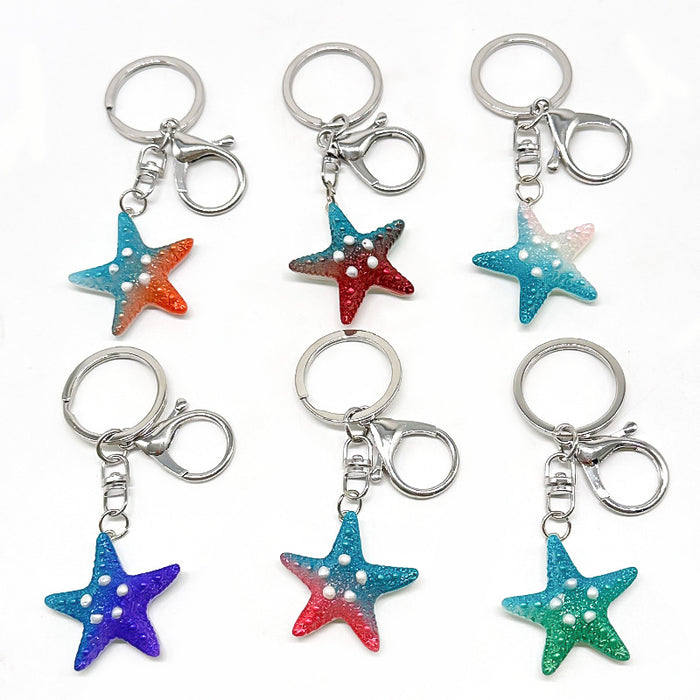 Wholesale PVC Pearl Starfish Glitter Color Gradient Pendant Keychains JDC-KC-TYS005