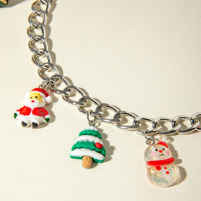 Wholesale Christmas Santa Red-Green Contrast Resin Bell Pendant Necklace Fashion Jewelry Accessory Gift