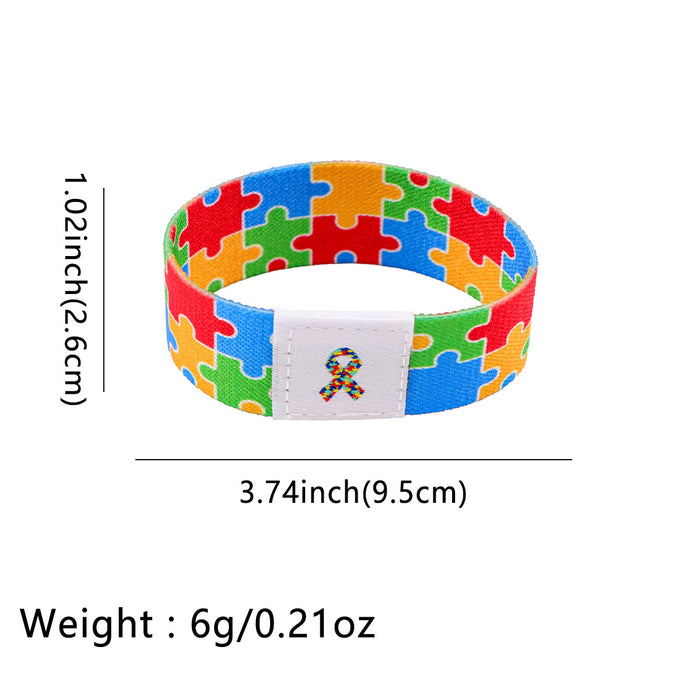 Wholesale 10pcs Colorful Jigsaw Puzzle-Patterned Washable Elastic Sports Wristband
