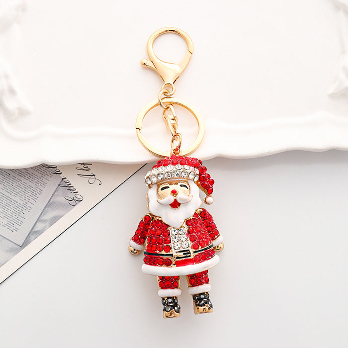 Wholesale Creative Diamond Encrusted Christmas Keychain Zinc Alloy for Bag and Car Key Decoration Gift