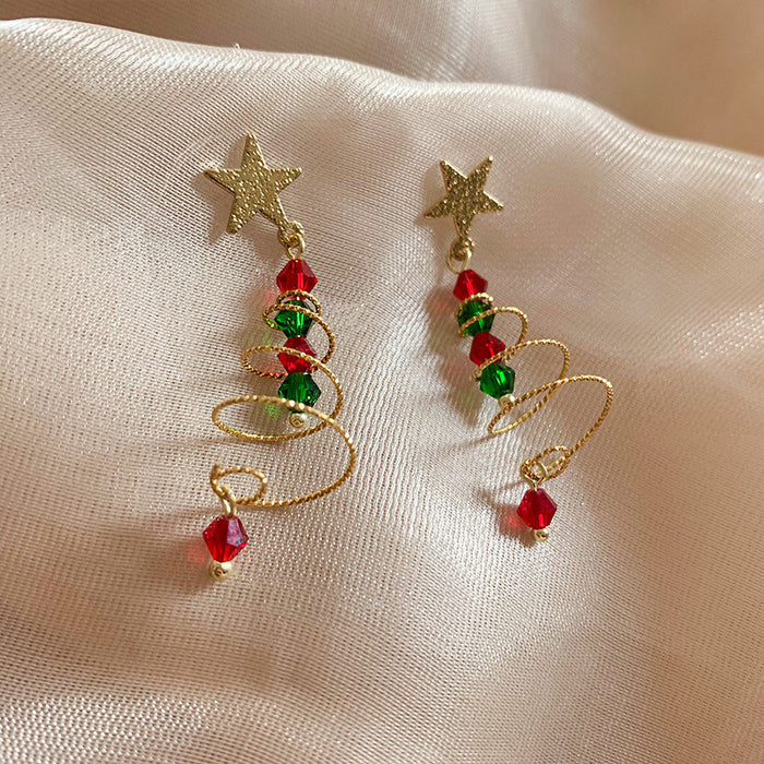 Wholesale Christmas Tree Color-Blocked Five-Pointed Star Earrings