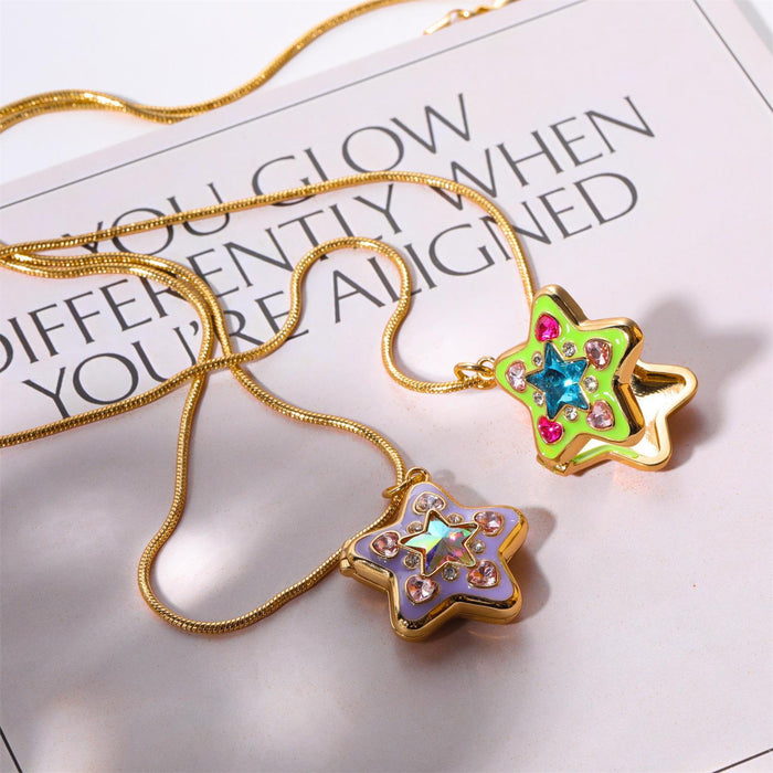 Wholesale Valentine' s Day Heart-Shaped Colorful Diamond-Studded Opening and Closing Photo Frame Necklace
