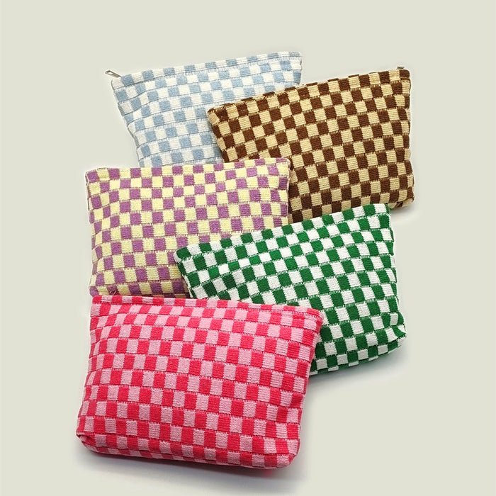 Wholesale Knitted Checkerboard Large-Capacity Knitted Cosmetic bag