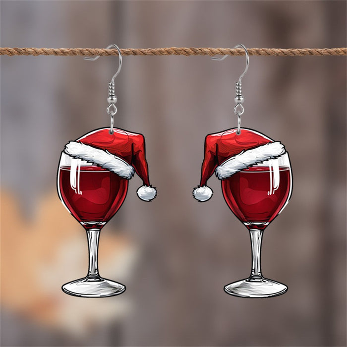 Wholesale Acrylic Christmas Red Wine Bottle Earrings JDC-ES-Yujin003