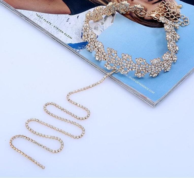 Wholesale Full diamond multi-layer layered necklace, collarbone chain, women's sweater chain, tassel