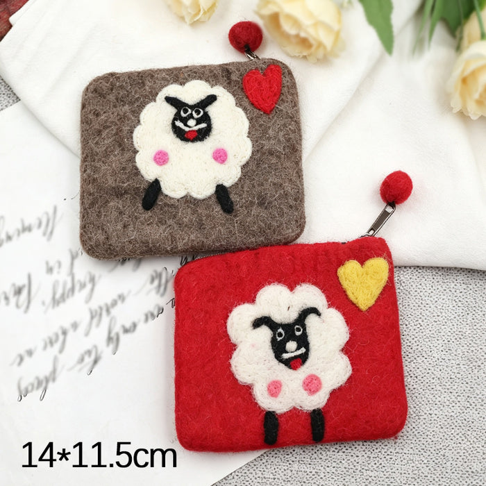 Wholesale Modern Felt Sheep Coin Purse Cute Cartoon Animal Phone Bag MOQ≥10
