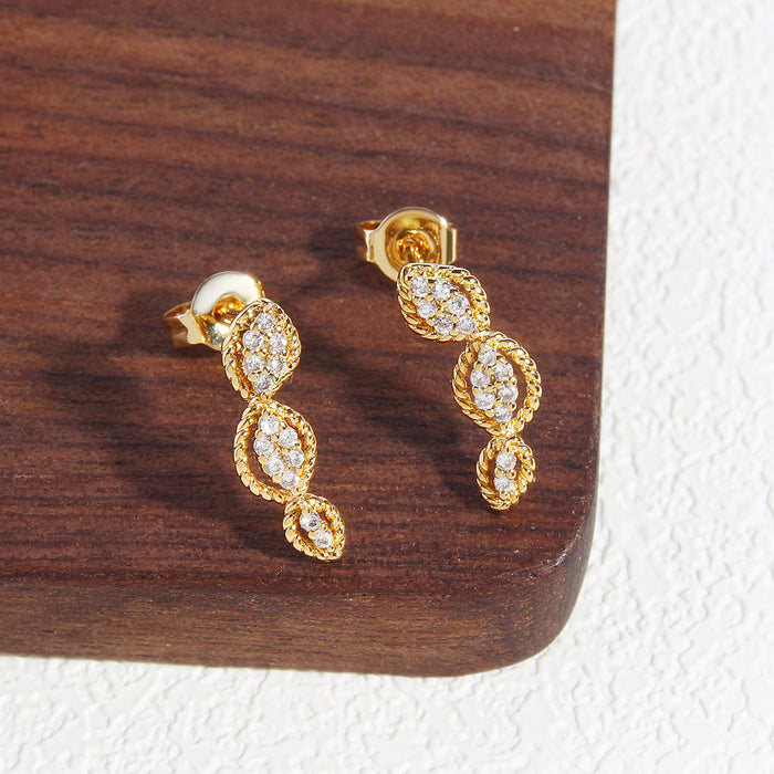 Wholesale Copper Gold Inlaid Zircon Water Drop Peanut Zircon Earrings JDC-ES-BaiTian013