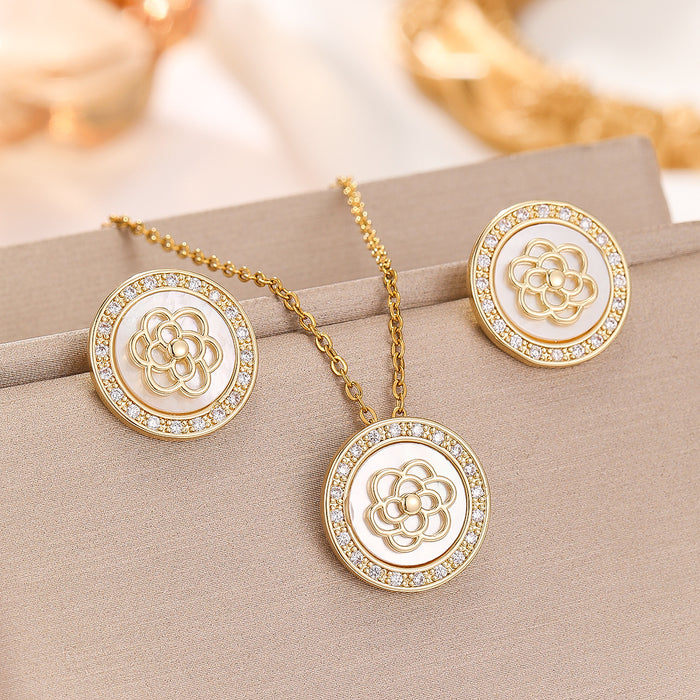 Wholesale clothing accessories high quality light luxury copper micro-inlaid zircon necklace earrings shell suit