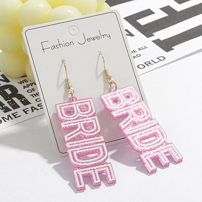 Wholesale Bride Earrings Handmade Cute Love Shiny Pink  Acrylic Earrings