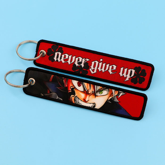 Wholesale Fabric Woven Label Black Clover Cartoon Keychain Bag Charm For Student Campus Gift MOQ≥3