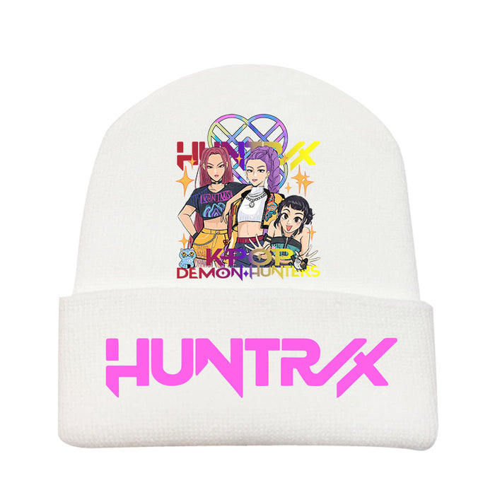 Wholesale Kpop Knitted hat fashion curled brim beanie printed
