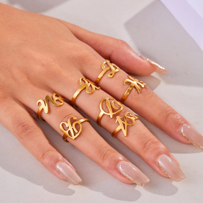 Wholesale Stainless Steel Letter Ring Opening Adjustable Gold Plated Finger Ring Jewelry