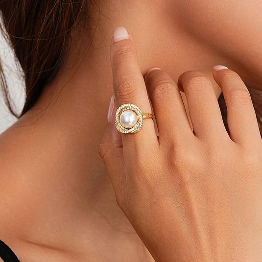 Wholesale Rose pearl ring, light luxury, high-end, niche open mouth jewelry ring