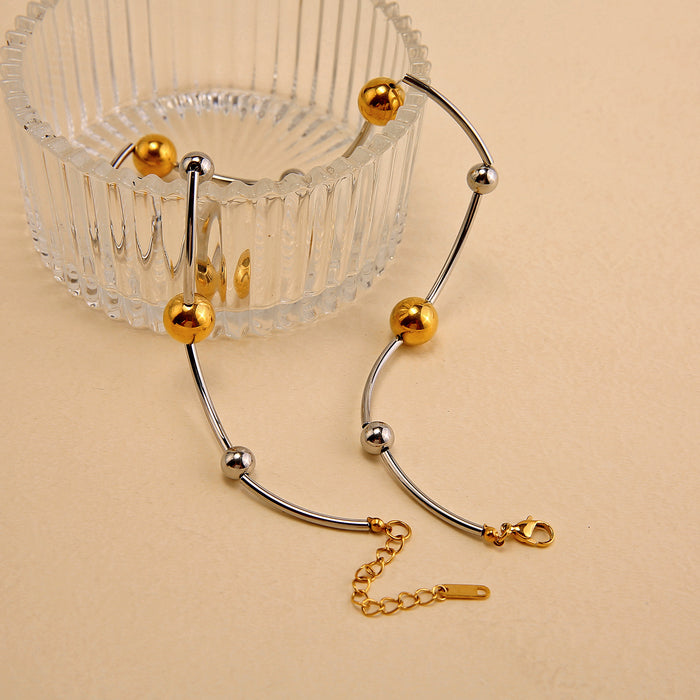 Wholesale Original design: Full body stainless steel gold and silver dual color necklace with a light luxury and high-end feel. Large ball color blocked necklace