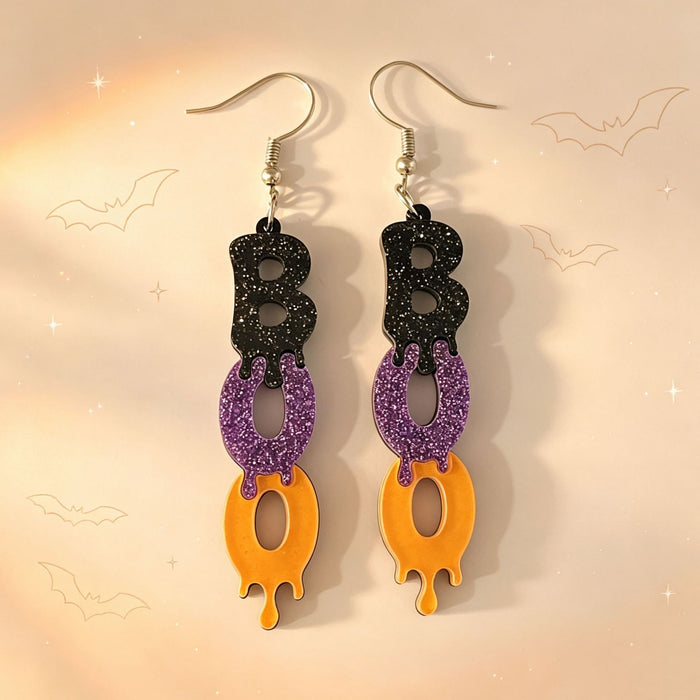 Wholesale  BOO Glitter Acrylic Double Layer Letter Earrings Trendy Jewelry Accessory Party Gift