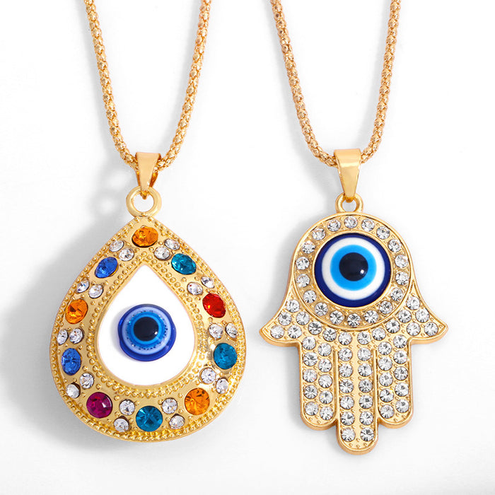 Wholesale alloy Fatima hand necklace Turkey blue eyes diamond jewelry sweater chain