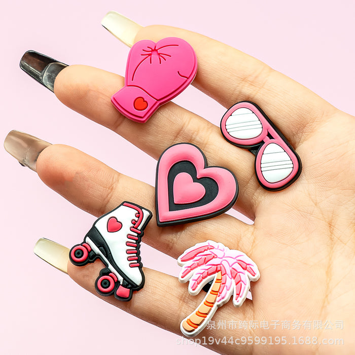 Wholesale New Pink Casual Series Shoes Flower Shoes Buckle Hole Slippers Sports Bracelet Hole Bag Accessories Decorative Buckle