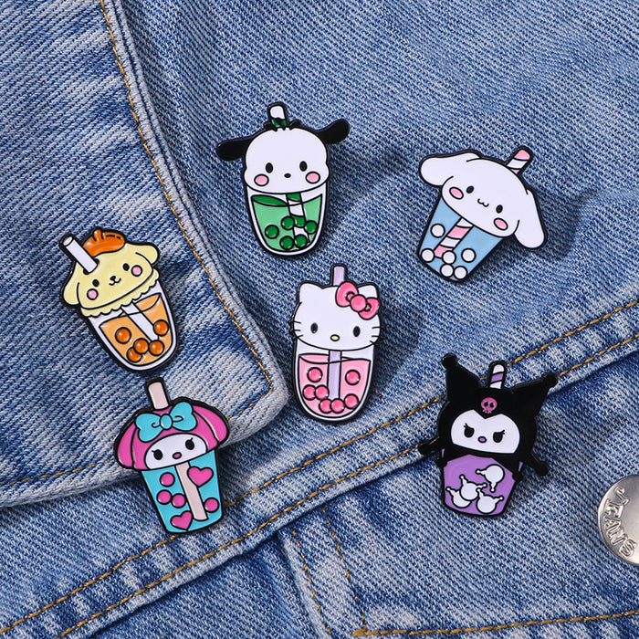 Wholesale Cartoon Milk Tea Brooch Cute Alloy Oil Drop Clothing Decoration