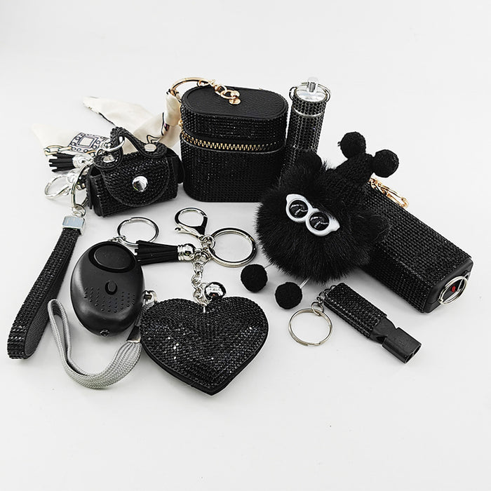 Wholesale 8 Piece Lipstick Shaped Personal Alarm With Heart Pom Pom Design Self Defense Keychain For Women Cute Fashion Accessory Gift