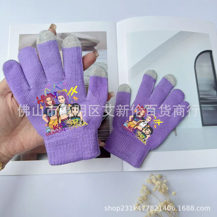 Wholesale KPOP Knitted Hat Warm Gloves Printed Hat