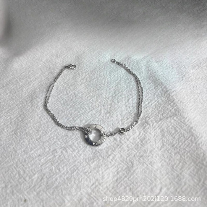 Wholesale 18K Rose Gold Plated Love Small Round Cake Bracelet White Gold Diamond Double Chain